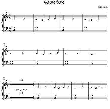 Garage Band Sheet Music and Sound Files for Piano Students